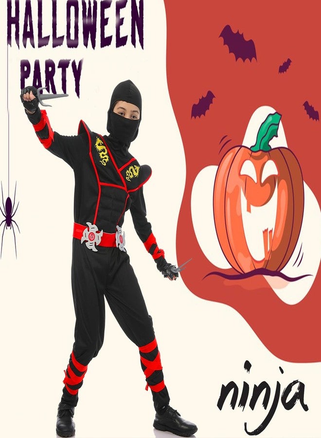 SATKULL Kids Ninja Costumes Boys Ninja Costume Set Halloween Ninjas Dressing Up for Cosplay Parties Gift(Kids-L-8/9T) - Image 2